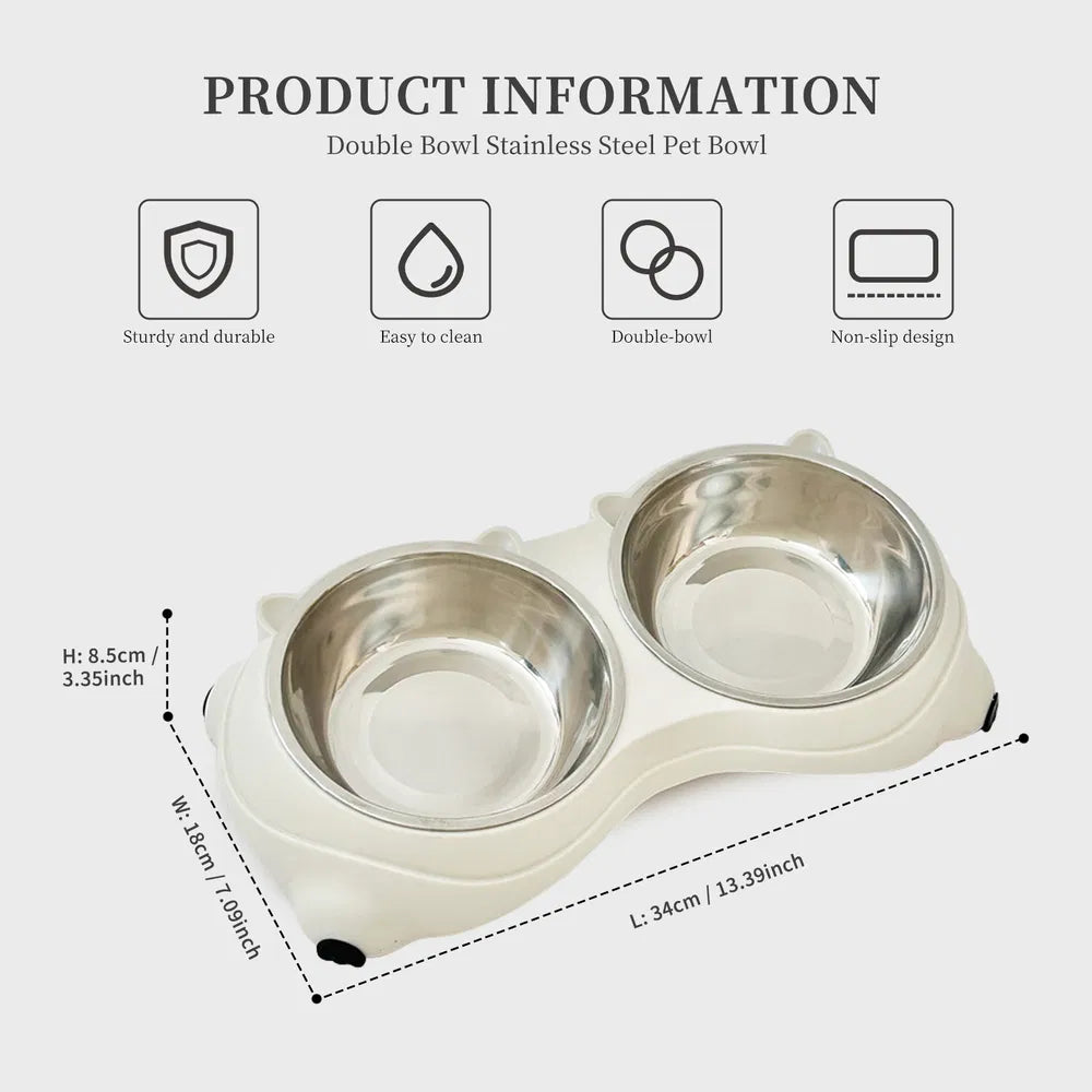 Macaron Pink-Dual Stainless Steel Pet Bowls, 600ml Each, Non-Slip, Dishwasher Safe For Small-Medium Pets